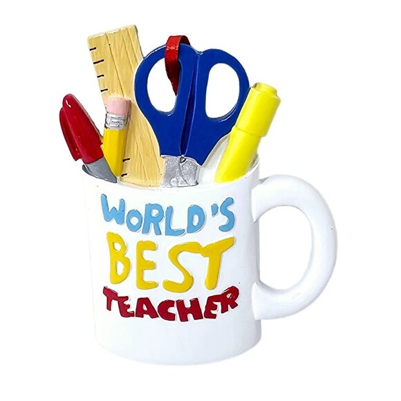 World's Best Teacher Coffee Mug School Supplies Ornament - Christmas Gift - Picture 1 of 3